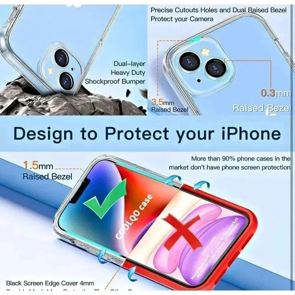 360° Case for iPhone 13/14 6.1” 2 Screen‎ & Lens Protectors Stick On Kickstand